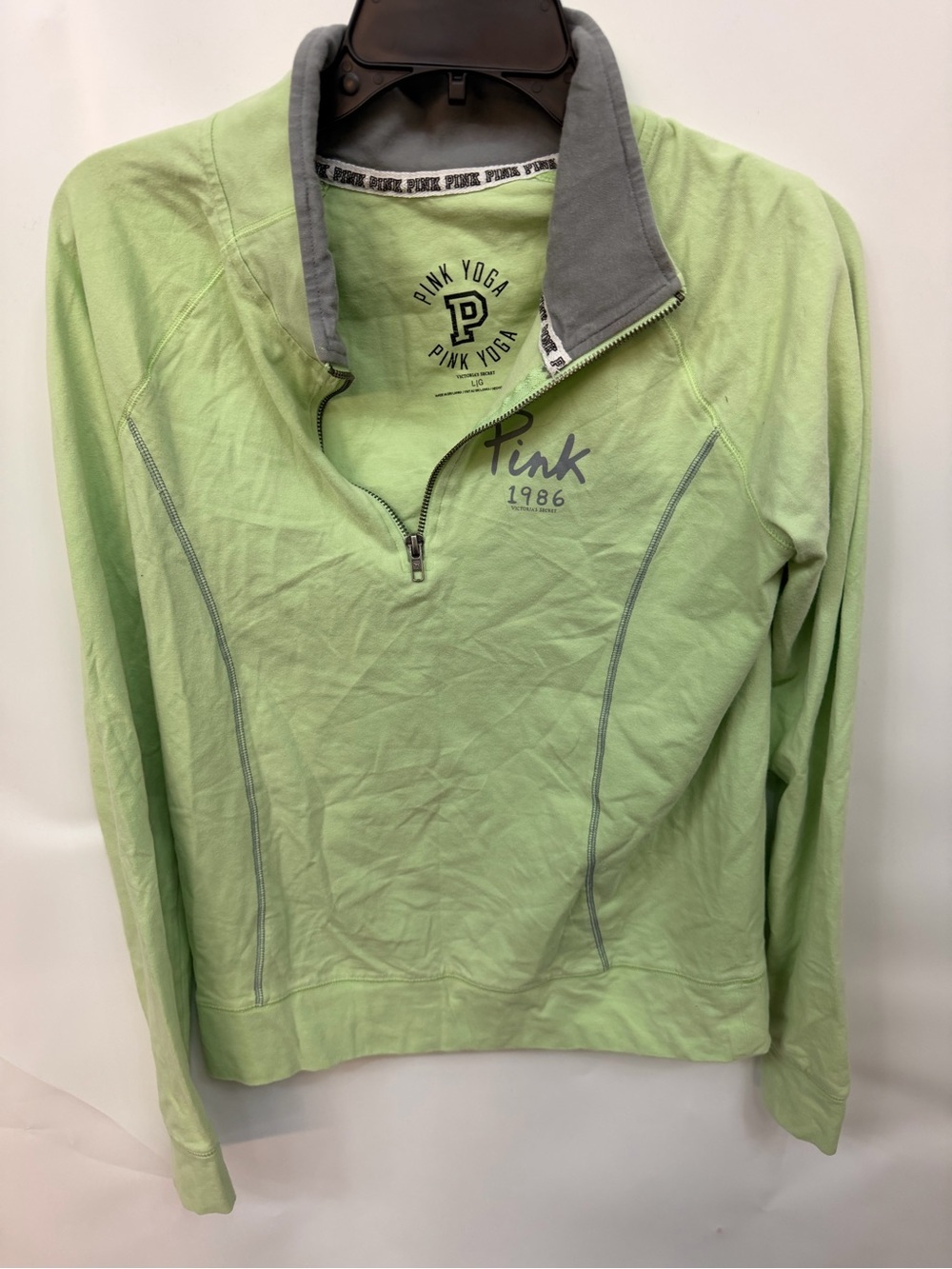 PINK Yoga Light Green Quarter-Zip Pullover women’s size large